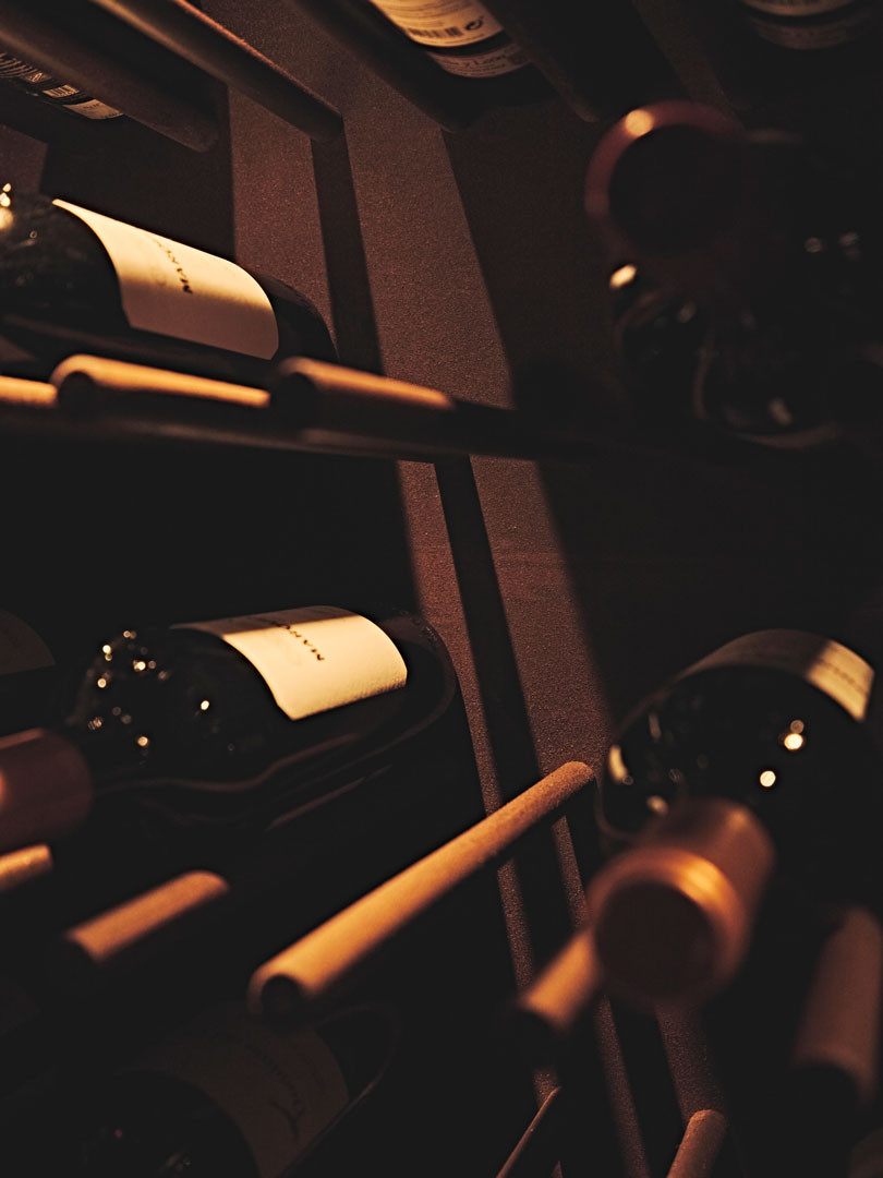 Detail of wine bottles in Tinta